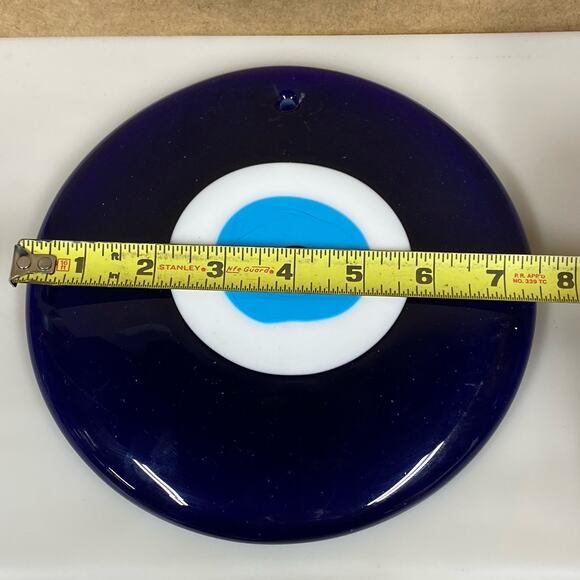 Large Round Blue Glass Turkish Evil Eye Judaica Wall Good Luck Charm 7.5” - Picture 5 of 6